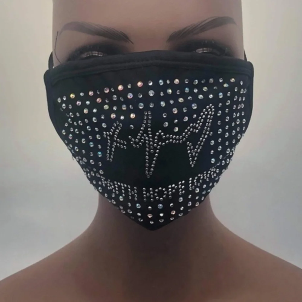 Fashion Rhinestone Bling Face Mask Faith Hope & Love Quote Adjustable & Washable
